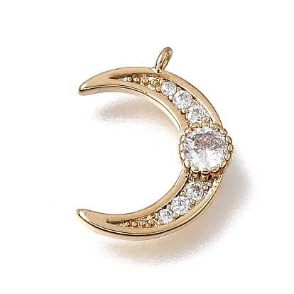 Brass Pave Clear Cubic Zirconia Charms, Moon Charms