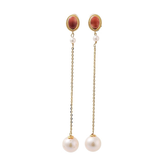 Natural Pearl Earrings for Women, with Sterling Silver Findings and Natural Agate