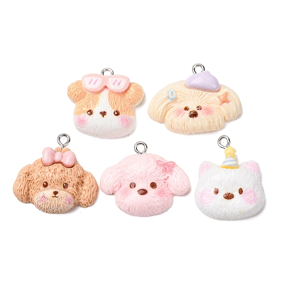 Непрозрачные подвески смолы, собачий шарм, с железной платиной петлей