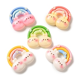 Cute Opaque Resin Decoden Cabochons, Rabbit Rainbow