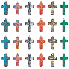 30Pcs 6 Colors Synthetic Malachite Pendants, Dyed, Cross
