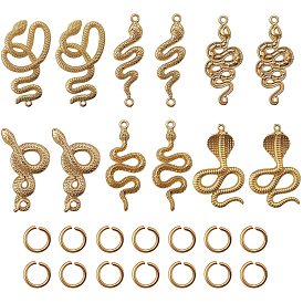 26Pcs 7 Style Rack Plating Alloy Big Pendants, with 304 Stainless Steel Open Jump Rings, Snake