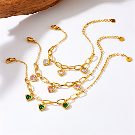 304 браслеты из цельного золота из циркония из нержавеющей стали, Браслеты из цепочек в виде скрепок и тросиков для женщин, золотые