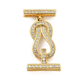 Rack Plating Brass Micro Pave Clear Cubic Zirconia Hook Clasps, Long-Lasting Plated, Lead Free & Cadmium Free