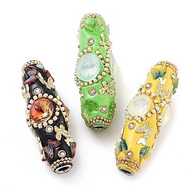 Handmade Indonesia Beads, with Iron, ABS Plastic, Resin and Glass, Long Oval