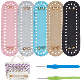 5 шт 5 цвета искусственная кожа pu дно сумки, овальные, с 2шт. 2 вариантами алюминиевых крючков для вязания, для самостоятельного изготовления вязаной крючком сумки, золотые