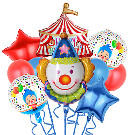 Balloons Set, Including Clown & Star & Round & Circus Aluminum Film Balloons, Round Latex Balloons, for Party Festival Home Decorations