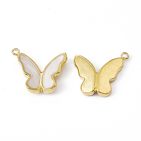 Real 18K Gold Plated Vacuum Plating 201 Stainless Steel Enamel Pendants, Butterfly Charm