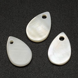 Teardrop Freshwater Shell Charms, 13x9x2mm, Hole: 1mm