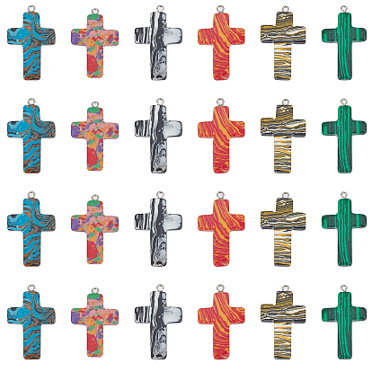 30Pcs 6 Colors Synthetic Malachite Pendants, Dyed, Cross