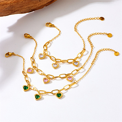 304 браслеты из цельного золота из циркония из нержавеющей стали, Браслеты из цепочек в виде скрепок и тросиков для женщин, золотые