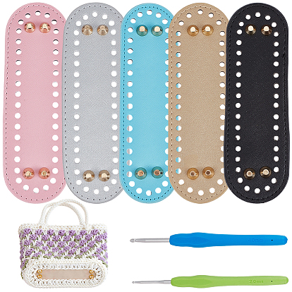 5 шт 5 цвета искусственная кожа pu дно сумки, овальные, с 2шт. 2 вариантами алюминиевых крючков для вязания, для самостоятельного изготовления вязаной крючком сумки, золотые