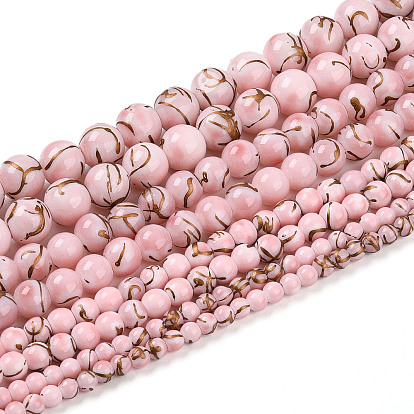 Выпечки нарисованных стеклянных бусин прядей, круглые, волочильных стиле