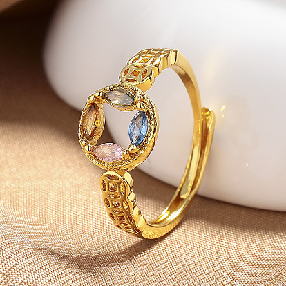 Регулируемые латунные кольца с кубическим цирконием для женщин, полые медные монеты