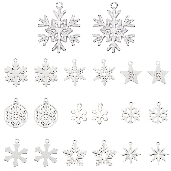 20 шт. 10 стили 304 и 201 подвески из нержавеющей стали, лазерная резка, снежинка очарование