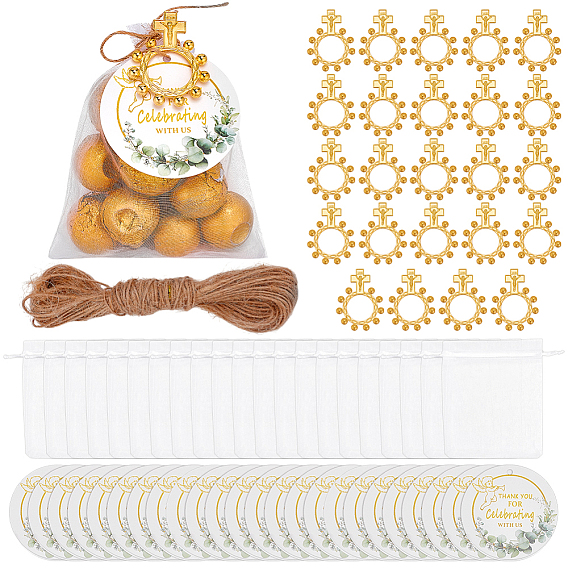 Кольца из сплава крест-накрест, бумажная карточка, джутовый шнур и мешочек из полиэстеровой марли