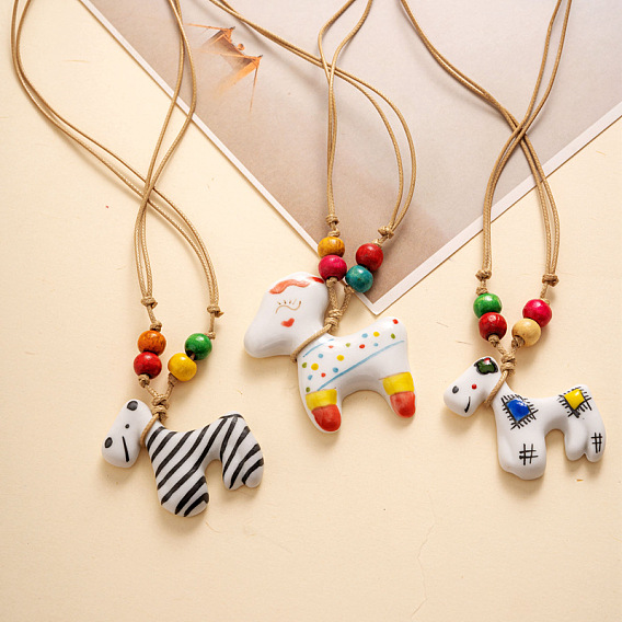 Фарфоровый кулон регулируемый шнур из искусственной кожи ожерелья для женщин