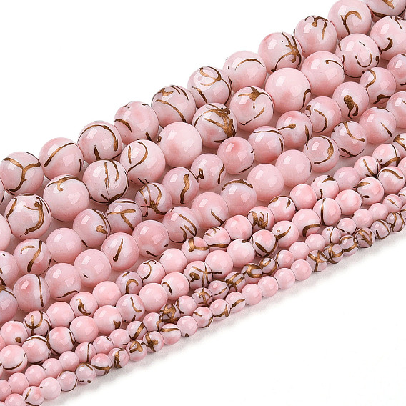 Выпечки нарисованных стеклянных бусин прядей, круглые, волочильных стиле