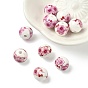 Handmade Printed Porcelain Round Beads, with Flower Pattern