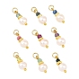 9Pcs 9 Styless Faceted Natural Mixed Stone and Pearl Beaded Pendants, Round Charms with Brass Findings, Golden