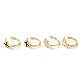 Cross Enamel Cuff Earrings, Real 18K Gold Plated Brass Jewelry for Women, Cadmium Free & Lead Free