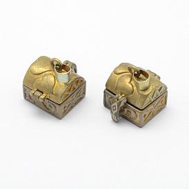 Brass Prayer Box Pendants, Lead Free & Cadmium Free & Nickel Free, Rectangle