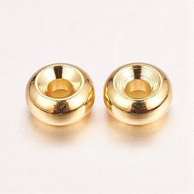 Real 18K Gold Plated Brass Spacer Beads, Nickel Free, Flat Round