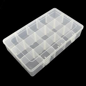 Rectangle Plastic Bead Storage Containers, Adjustable Dividers Box, 15 Compartments, 16.5x27.5x5.5cm