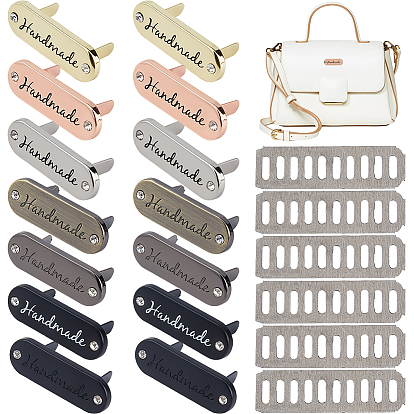 14 Sets 7 Colors Alloy Crystal Rhinestone Handmade Label Tags, with Shim, for Bag Making, Oval