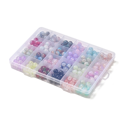 288Pcs 24 Colors Transparent Crackle Glass Beads, Round