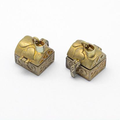 Brass Prayer Box Pendants, Lead Free & Cadmium Free & Nickel Free, Rectangle