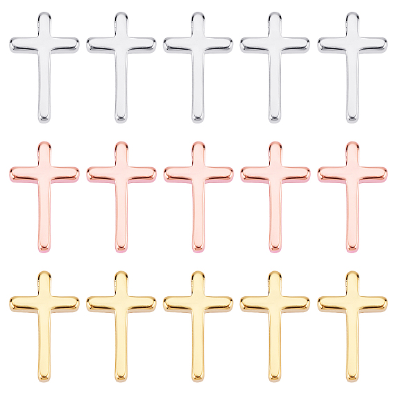 SUPERFINDINGS 24Pcs 3 Color Brass Tiny Cross Charms