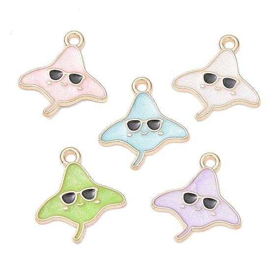 Alloy Enamel Pendants, Manta Ray with Glasses Charms, Golden