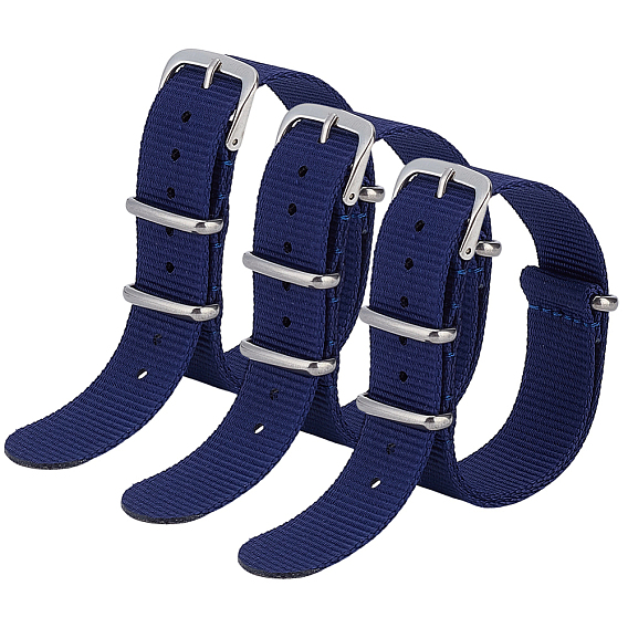 3Pcs Nylon Watch Bands, with Stainless Steel Buckle