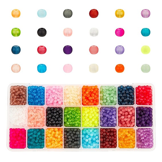 Transparent Glass Beads, for Beading Jewelry Making, Frosted, Round