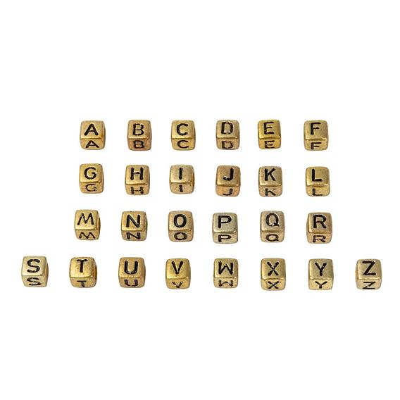 Vernickelt Acryl-Perlen, horizontales Loch, Würfel mit Buchstaben