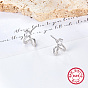 Rhodium Plated 925 Sterling Silver Stud Earrings, Half Hoop Earrings with Cubic Zirconia