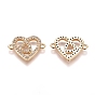 Brass Micro Pave Cubic Zirconia Links Connectors, Heart