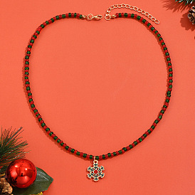 Minimalist Christmas Necklace with Colorful Snowflake Pendant - Creative, European and American, Trendy.
