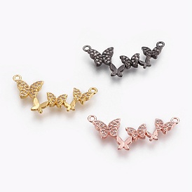 Brass Micro Pave Cubic Zirconia Links, Long-Lasting Plated, Butterfly, Lead Free & Nickel Free & Cadmium Free, Clear