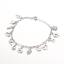Stainless Steel Charm Bracelets, with Spring Ring Clasps, 7-1/4 inch(183mm)