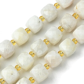 Natural Moonstone/Multi-Moonstone Beads Strands, with Seed Beads, Faceted Cube