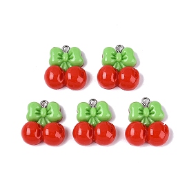 Непрозрачные подвески смолы, вишня с подвеской в виде бантика, с платиново-железными петлями