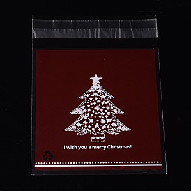 Прямоугольник ОПП целлофановые мешки, с Рождеством рисунком дерева, 14x9.9см, двусторонняя толщина: 0.07 мм, о 95~100шт / мешок