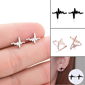 Retro Stainless Steel Heartbeat Earrings for Women with Minimalist and Harbor Style