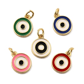 Латунь эмаль прелести, плоский круглый с рисунком сглаза, с целью перехода в кольце, без свинца и без кадмия, долговечный, реальный 18 k позолоченный, стойки покрытие