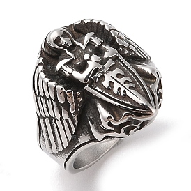 Viking 304 Stainless Steel Angel Cross Sword Wide Finger Rings for Mens