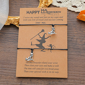 Witchy Broomstick Wax Cord Bracelet - Halloween Witch Card Charm, Trendy and Unique