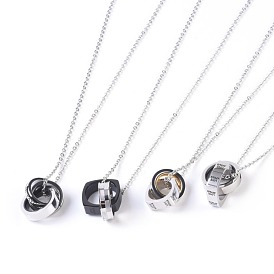 304 Stainless Steel Pendant Necklaces, with Cable Chains, Ring with Word