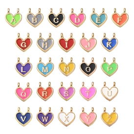 26Pcs 26 Style Alloy Enamel Charms, Heart with Initial Letters, Light Gold